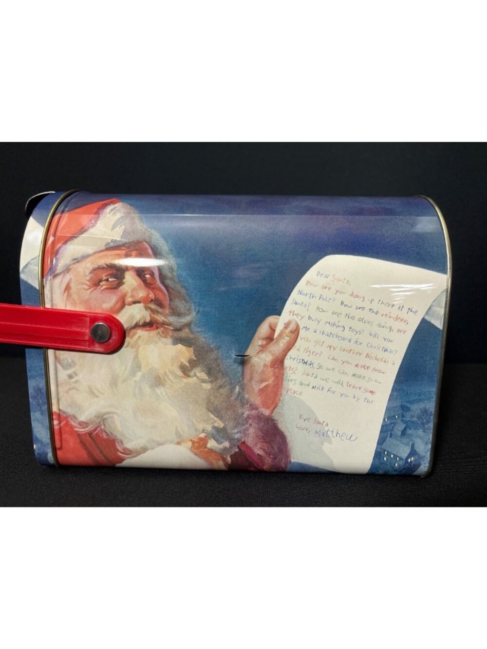 Christmas Mailbox Santa Claus With Red Flag Vintage Metal Letters to Santa Art - Picture 6 of 13